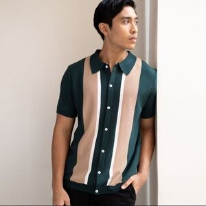 PREMIUM SHORT SLEEVE SLIM FIT KNIT POLO - GREEN/CREAM/WHITE, Mens Large